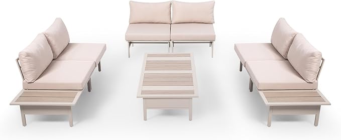LAUSAINT HOME 8 Pieces Patio Furniture Set, Outdoor Metal Frame Patio Conversation Sets with Coffee Table & Thick Cushions for Garden, Poolside, Backyard(Beige)