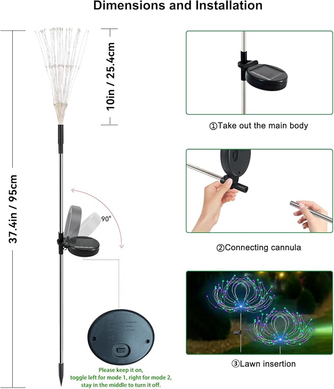 Slyuexu Solar Garden Lights Outdoor Waterproof, 2 Pack 120 LED Solar Firework Lights Decorative Garden Décor Outside for Flowerbed Pathway Party Halloween Christmas Decorations, Green + Purple