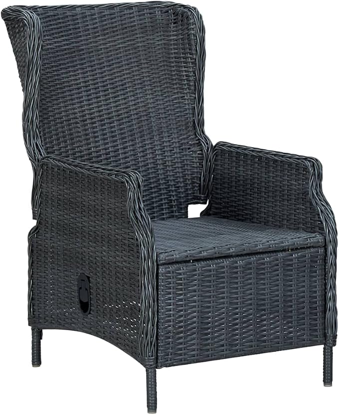 9 Piece Patio Dining Set with Cushions Poly Rattan Dark Gray | Powder-Coated Steel Frame, Solid Wood Tabletop, Adjustable Backrest, Easy to Clean