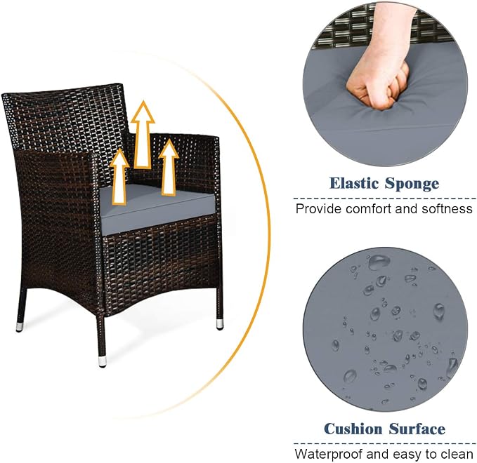 COSTWAY 4PCS Rattan Patio Furniture Set | Outdoor Wicker Rattan Chairs with Coffee Table, Rattan Cushioned Conversation Set for Backyard Balcony Porch Poolside, Grey