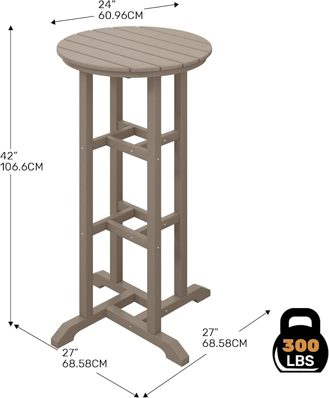Costaelm Outdoor Bar Table, 42" Counter Height Round Patio Cocktail Bar Table, Patio Bar Table Bistro Dining Table Pub Table for Front Porch Deck, Backyard, Garden, Weathered Wood