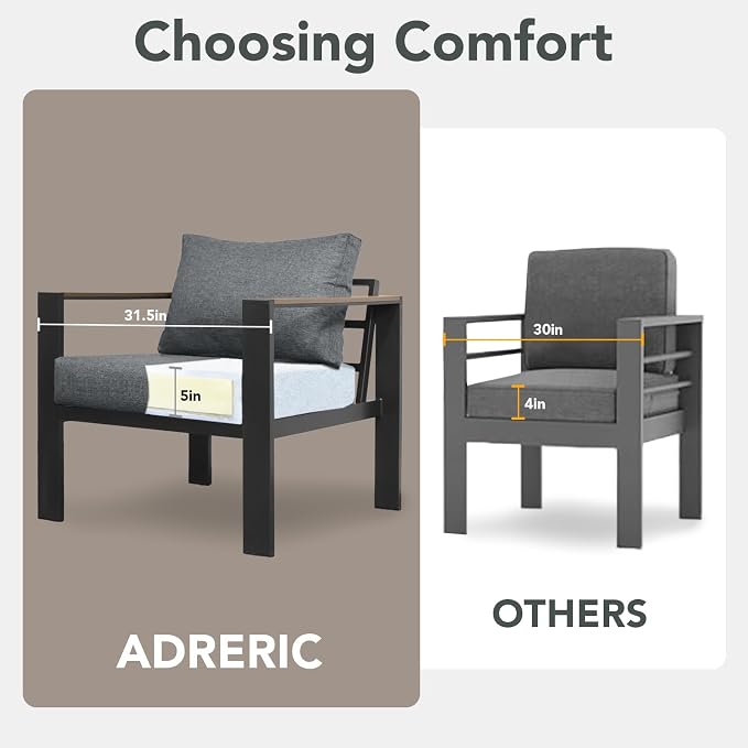 Patio Furniture Set 5 Seats and Coffee Table, Patio Conversation Set with Washable Thick Cushions, Deluxe Aluminum Modern Outside Sectional for Porch, Balcony, Deck, Yard, Light Gray