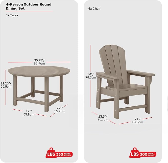 Costaelm Paradise Kids 5-Piece HDPE Outdoor Patio Round Dining Table and Chairs Set, Weathered Wood