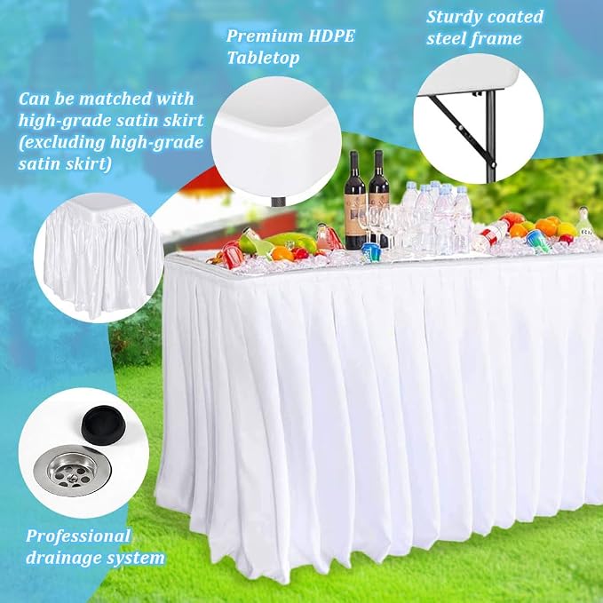 5 Foot Folding Ice Cooler Table with Drain and Dual Basins — Portable Fill and Chill Beverage Table for Parties, BBQ, Camping & Outdoor Events, 440 lb Capacity Ice Bin, No Assembly Required