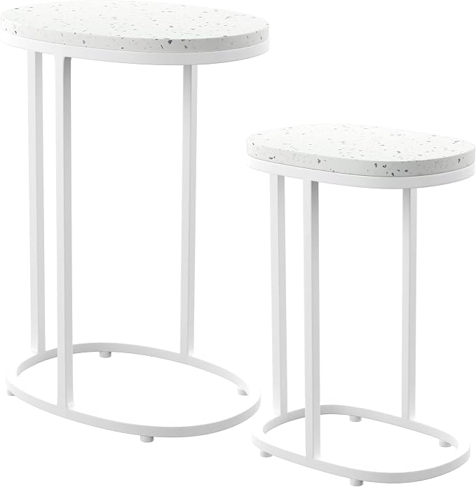 Generic Terrazzo Outdoor Nesting Tables – 2pc Set, White