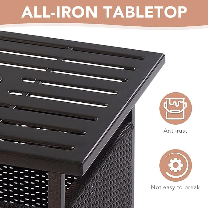 MAT EXPERT Umbrella Table with Hole, Outdoor Side Table w/ 1.57” Umbrella Hole, Steel Frame, Wicker Patio Umbrella Side Table Lawn/Garden/Poolside/Deck/Backyard, 22”x22”x18.5