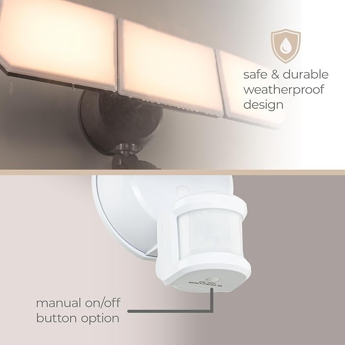 Guardian SMART Flood and Security Wall Light with 3 Lights 3,400 Lumens 30 Watts and Programmable Motion and Photo Sensor in Black, Works with Android or iOS