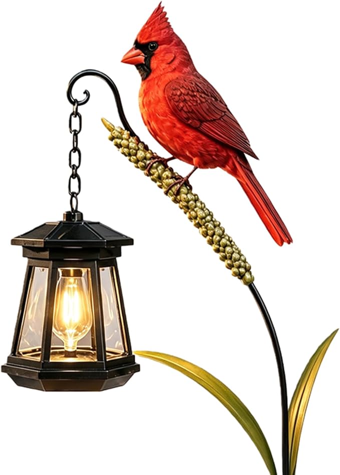 Cardinal Solar Light—A Beautiful Garden Light that Feels Full of Life | Outdoor Stake Yard Decor, Red Bird Lantern, Gift for Mom, Warm Glow Lantern for Patio Lawn Porch Pathway Yard Gardening Gift