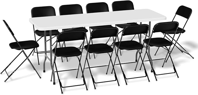 Magshion Portable Table Chair Set, 6Ft Plastic Dining Tables Fold in Half Indoor Outdoor Desk and Portable Stackable Commercial Seat Chair 10pcs for Events Wedding Party