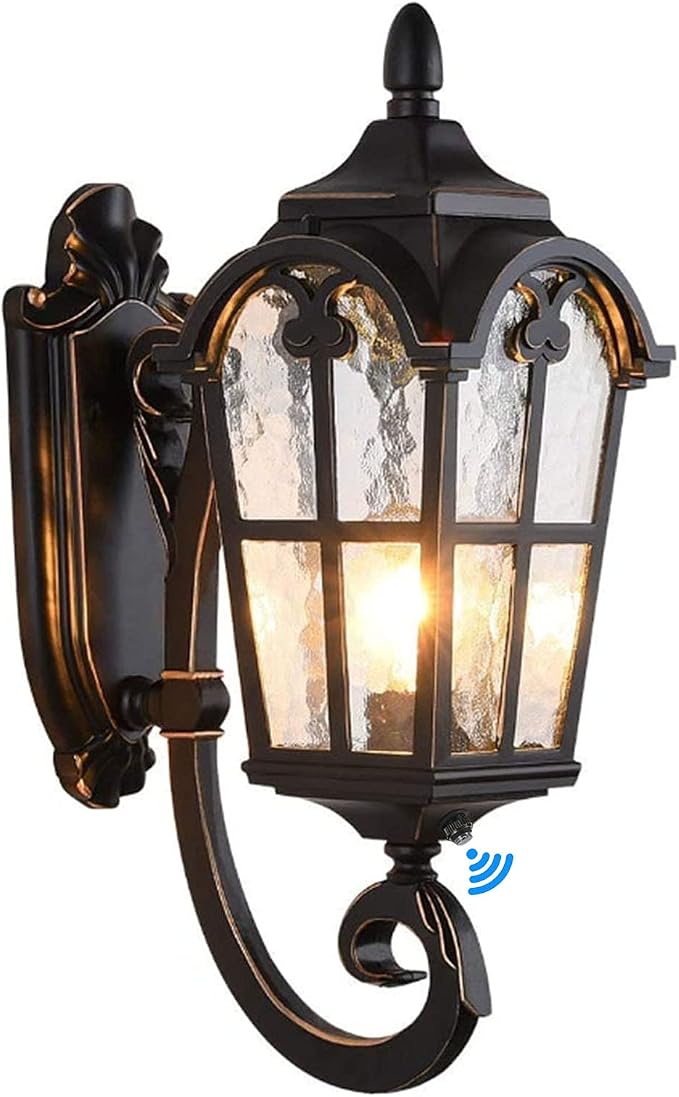 17.71" Dusk to Dawn Sensor Black Outdoor Wall Light Fixture | Exterior Wall Lantern Waterproof Sconce Rustic Porch Lights Wall Mount for House Garage Doorway, ETL Listed