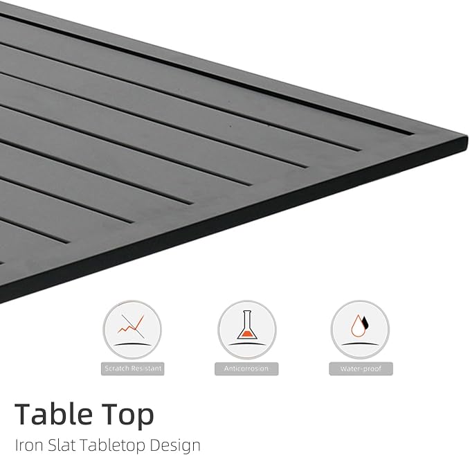 Black 63" Rectangle Patio Dining Table and Table Feet with Adjustable Screw | Black Metal Table Top, Table Feet with Adjustable Screw, 29 inch Heigh Table Top, 1.57"-1.9" Adjustable Umbrella Hole