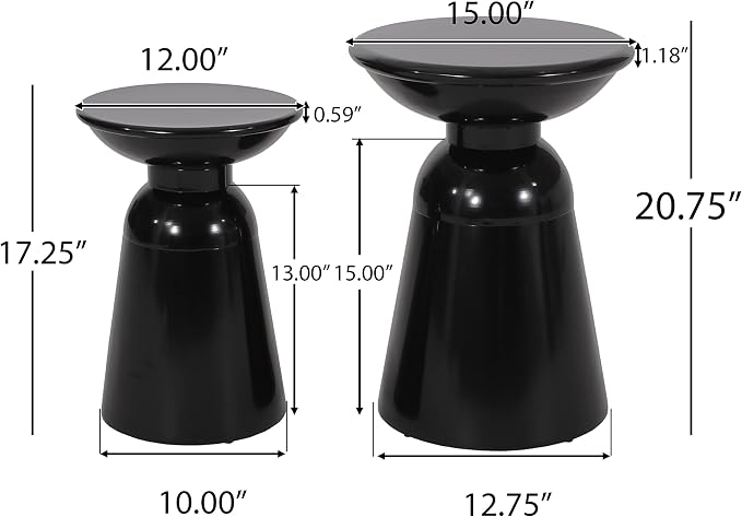 Merax Outdoor Iron Side Tables Set of 2 (15"x21", 12"x17") Modern Art Flared Design Weather Resistant End Table for Indoor Outdoor Patio Backyard Pool (Black)