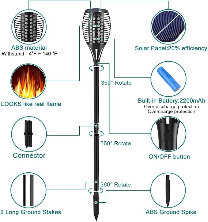 Aityvert 43" Flickering Flame Solar Torch Lights Outdoor Waterproof, 4 Pack | Realistic 96 LED Flame Effect,Higher & Larger 10-12 Runtime,Landscape Decoration Auto On/Off for Yard Garden Pathway