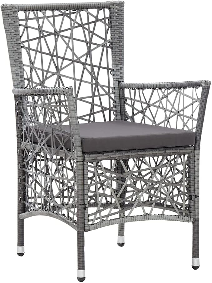 5 Piece Patio Dining Set with Cushions Poly Rattan Gray Outdoor Table and Chairs Tempered Glass Top for Garden Deck Backyard