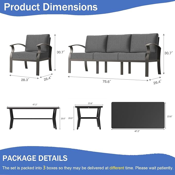 Aluminum Outdoor Patio Furniture Set,8 Seats Patio Conversation Sets with Rectangular Coffee Table,Metal Patio Sectional Furniture Set with 5.1" Thickened Cushions,Grey