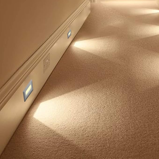 Ciata LED Stair Lights Indoor, Step Lights Outdoor Light 3 Watt, Warm White Stairway Lighting for Outdoor and Indoor Stairs 3000K Concrete, Home Theater Lighting, Silver Finish, Horizontal, 3 Pack