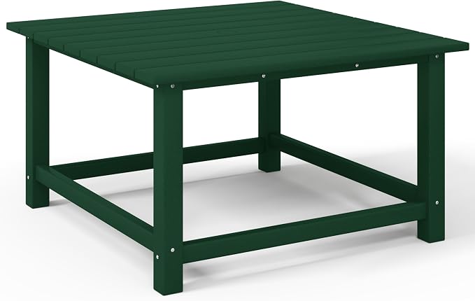 Costaelm Patio Conversation Table, Tatio Accent HDPE Outdoor Weather Resistant, Square Outdoor Porch Balcony Patio Drink Table for Outside, Pool, Backyard, Dark Green