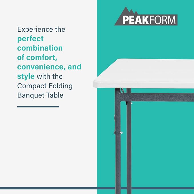 Peakform Multipurpose Banquet Squared Table Lightweight Folding Durable Desk with Secure Base for Indoor and Outdoor Events, 34 Inch, White