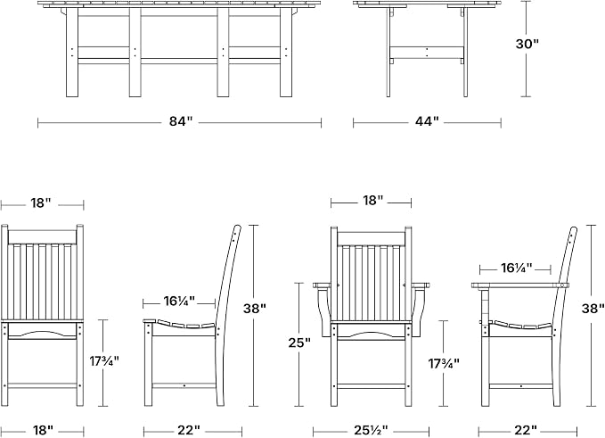 Wildridge Classic 7-Piece 44"x84" Dining Set, Cardinal Red - Outdoor Weather Resistant Recycled Plastic Furniture for Patio