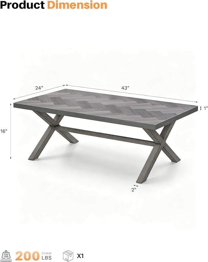 Never Rusts Aluminum Outdoor Coffee Table, All-Weather Rectangle Patio Coffee Table with Resin Tabletop, Modern Outdoor Furniture Table for Patio, Poolside, Garden, Balcony, Limed Oak