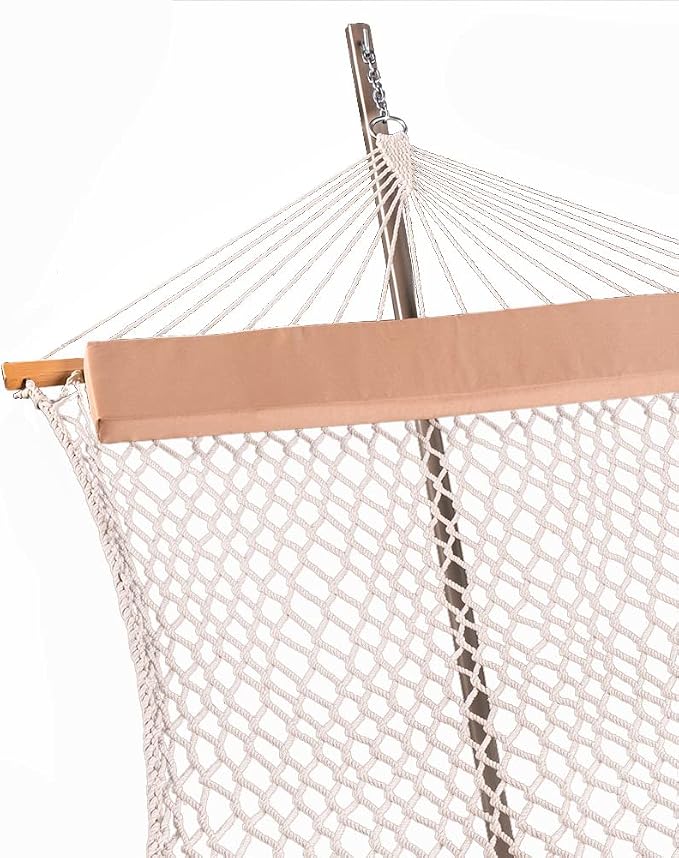 Lazy Daze Hammocks Double Rope Hammock with Stand Include, 12 Feet Traditional Cotton Rope with Pillow for Outside, Backyard, Patio, Garden, Tan Pillow