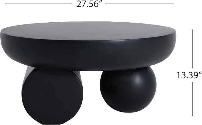 Christopher Knight Home Rico 27.5" Outdoor Coffee Table with Spherical and Cylinder Leg, MGO Round End Table with Ball Legs, No Assembly Patio Table for Poolside/Balcony/Backyard, Black