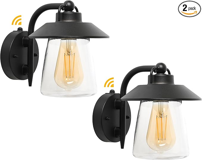 LUTEC 2 Pack Dusk to Dawn Outdoor Indoor Exterior Light Fixture, Farmhouse Barn Wall Sconce, Matte Black Finish Anti-Rust Wall Mount Light, Waterproof Wall lamp with Clear Glass for Porch, Patio