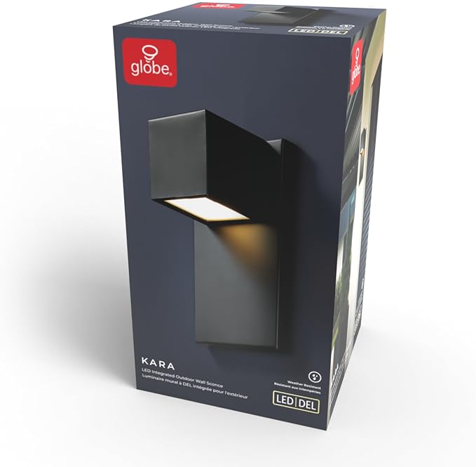 Globe Electric 17W Integrated LED Outdoor Wall Sconce, Matte Black, 650 Lumens, 2700K, Dimmable, Weather Resistant, 60000124