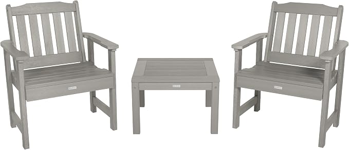Highwood AD-KITCHGL2-HGR 2 Lehigh Garden Chairs with 1 Square Side Table 3-Piece Set, Harbor Gray