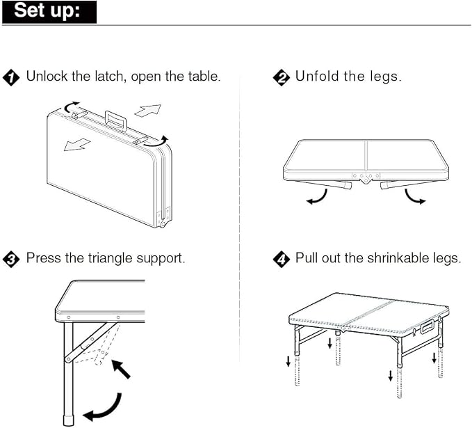 Aluminum Folding Table 4 Foot, Adjustable Height Lightweight Portable Camping Table for Picnic Beach Outdoor Indoor, White 48 x 24 inches