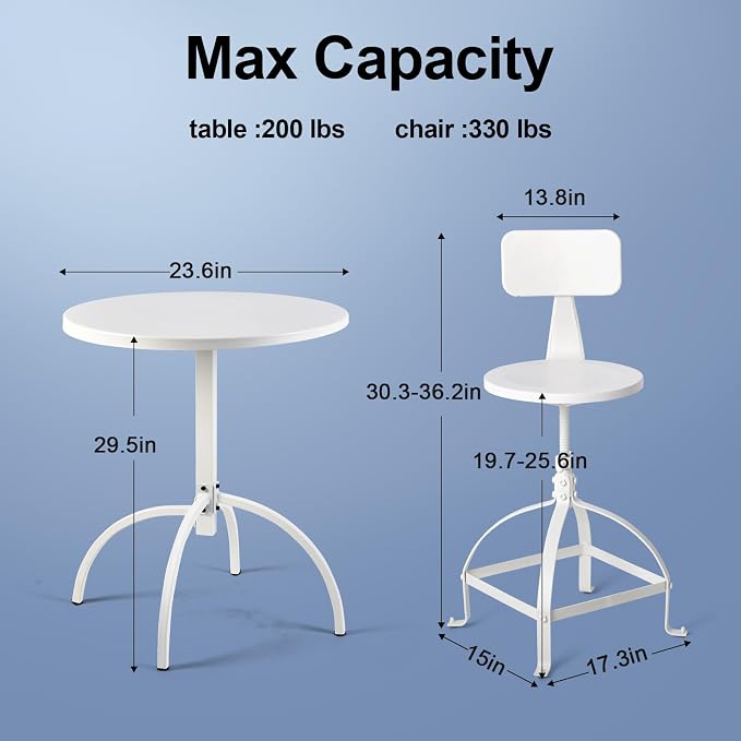 23.6" Premium Steel Patio Dining Table Round Backyard Bistro Table Indoor-Outdoor Furniture Garden Table, Modern Cafe Bar Table, 29.5" Tall