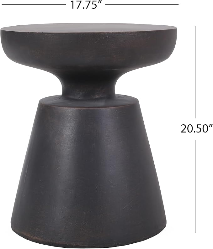 Penau Outdoor Lightweight Concrete Side Table, Modern Round Pedestal Accent Table, No Assembly, 17.75 x 17.75 x 20.50 Inchs, Copper Finish (Indoor Outdoor)