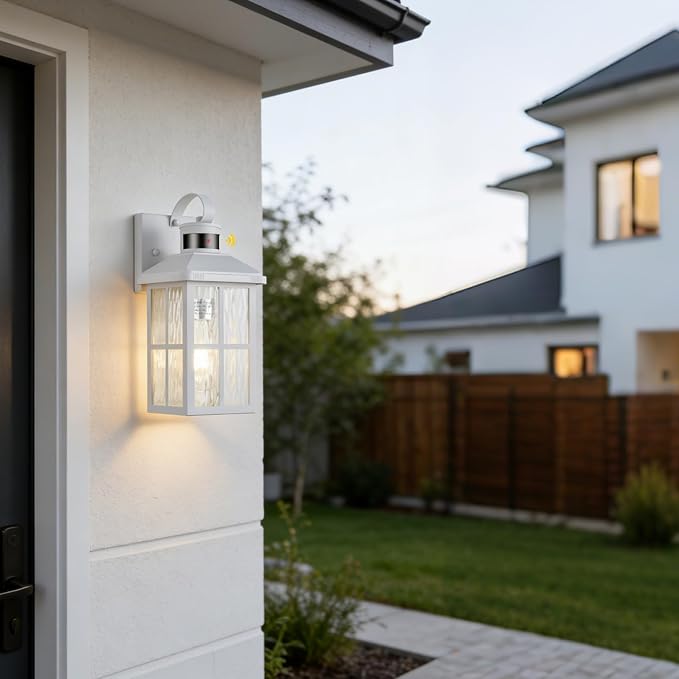 Motion Sensor Porch Light Dusk to Dawn Outdoor Wall Light | Exterior Lighting Fixtures Modern Outside Wall Mount Coach Lamp for House Garage Patio Front Door(White)
