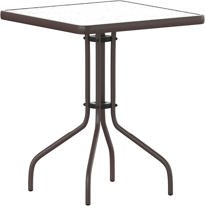 EMMA + OLIVER Benji Patio Dining Table - Bronze Metal Frame - 23.5" Square Tempered Glass Top - Suitable for Indoor/Outdoor Use