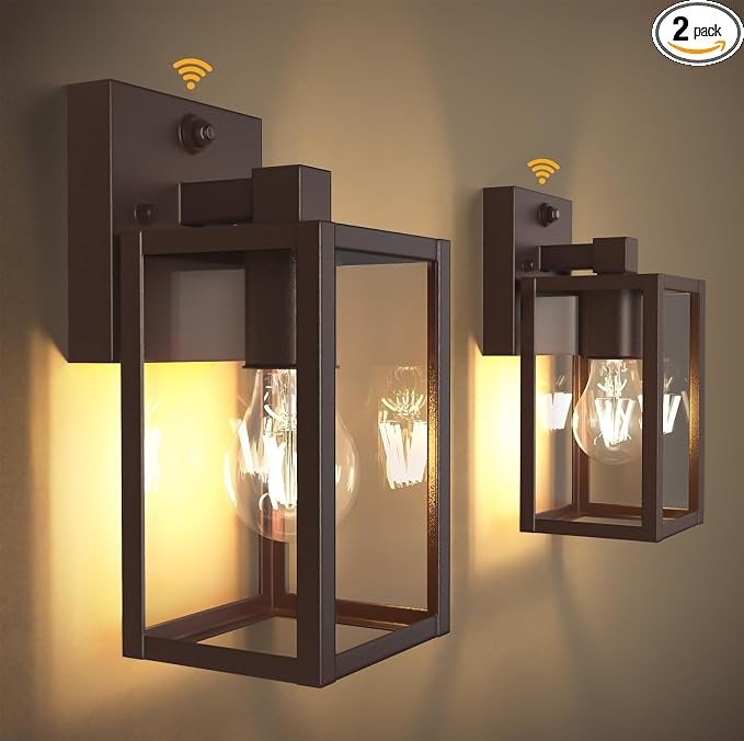 Dusk to Dawn Outdoor Light Fixtures, 2-Pack Sensor Porch Lights, Waterproof Exterior Wall Sconce Lighting Lamp, Waterproof Wall Lantern for House, Doorway, Garage (Oil Rubbed Bronze)