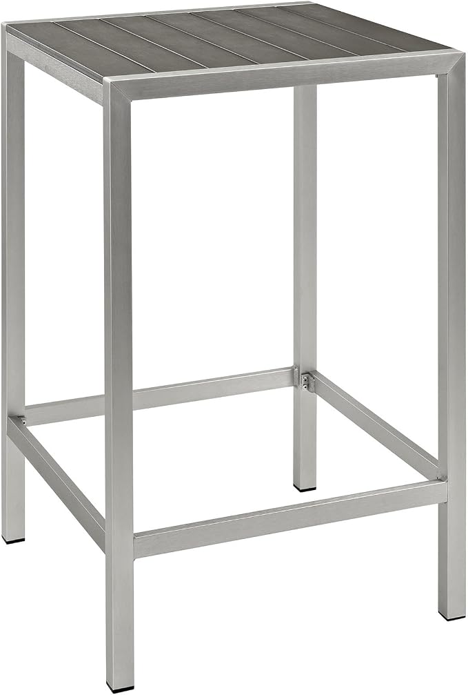 Modway Shore Aluminum Outdoor Patio Square Bar Table in Silver Gray