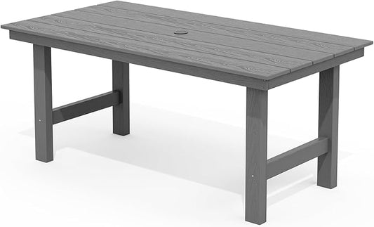 SERWALL 67" Rectangle Outdoor Dining Table for 6, Gray | Patio Dining Table with an umbrella hole, HDPE Outdoor Dining Table which can holds up to 220LBS