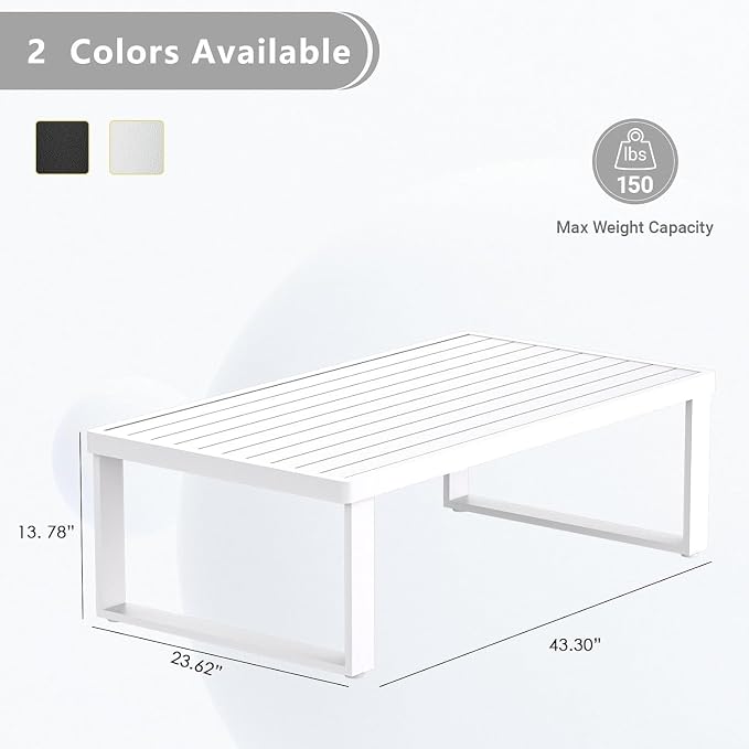 Aluminum Outdoor Patio Coffee Table for Deck and Poolside(White, All-Aluminum)