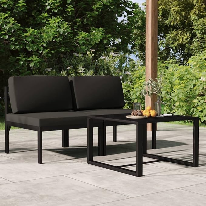 Modular Garden Lounge Set, 2-Seater Anthracite Aluminum Patio Furniture, Matte Finish Metal Lounge Table for Balcony, Terrace and Backyard, 23.6 x 23.6 x 15.0 in