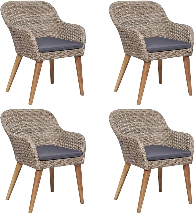 5 Piece Patio Dining Set, Outdoor Acacia Wood Dining Table and Chairs with Cushions, Tempered Glass Tabletop Furniture Set for Garden Backyard, Brown