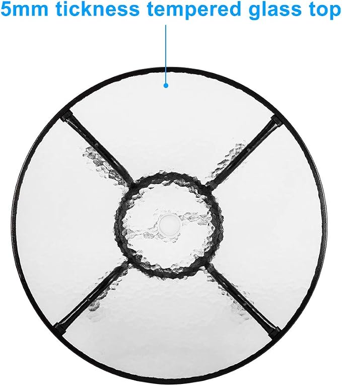 Outdoor Dining Table Round 31.5 Inch - Toughened Glass Top with Powder-Coated Steel Base - Garden Patio Table Water Ripple Design - All-Weather Yard Coffee Table for Indoor Outdoor Use