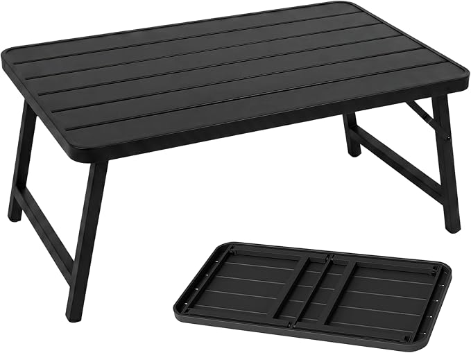 Outdoor Folding Coffee Table, 35.43 × 17.72 × 15.35 Inch Foldable Iron Patio Table, Weather-Resistant, No Assembly Required Black