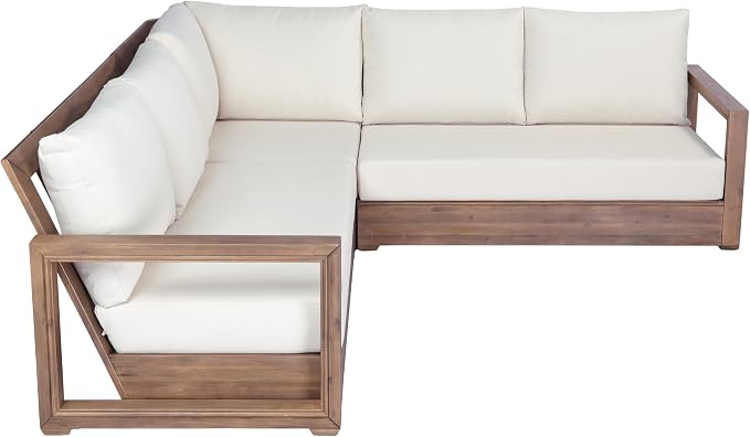 Christopher Knight Home Outdoor Sofa Set, Acacia Wood Modular Patio Furniture Set with Floor Seating Cushions Coffee Table Slatted Design Sectional Backyard Garden Conversation Set