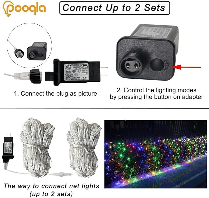 Pooqla Colorful Net Lights, 21x 5ft Christmas Lights Outdoor Clear Wire | 360 LED Large Net Mesh Lights Plug in, 8 Modes Waterproof Connectable Bushes Lights for Christmas Hedge Yard Decor