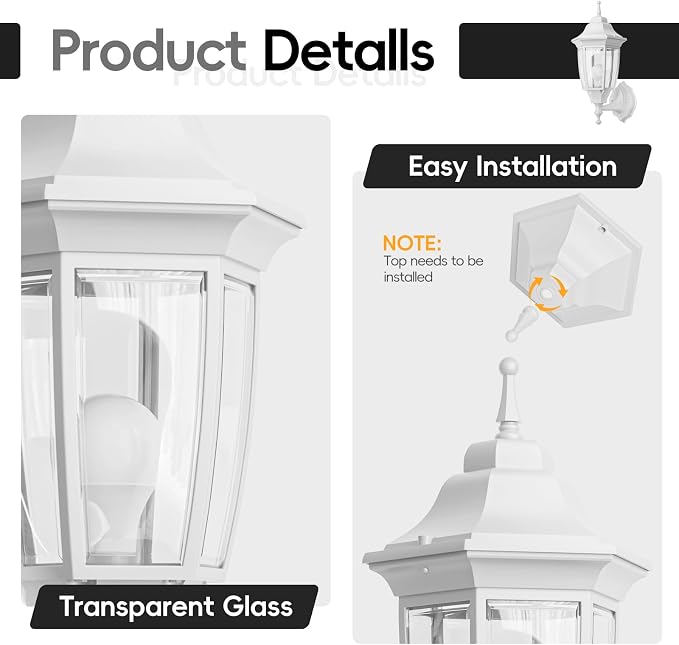 EMART Outdoor Front Porch Light with Bulb, Wall Lamp Fixture(1 Pack, White) | Exterior Anti-Corrosion, Waterproof Aluminum & Glass Shades, Modern Sconce Lantern for Outside, House, Garage