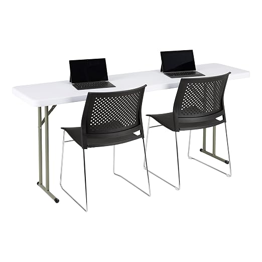Norwood Commercial Furniture 6' Indoor/Outdoor Folding Training Table, Rectangular Blow-Molded Plastic Folding Training and Event Table, White