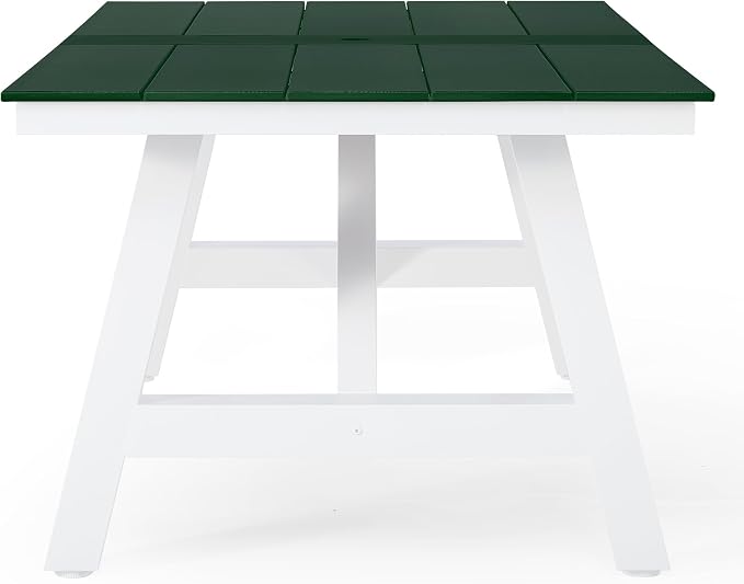 WestinTrends Cape May 90" HDPE Rectangle Outdoor Patio Dining Table with Umbrella Hole and Metal Frame, Dark Green