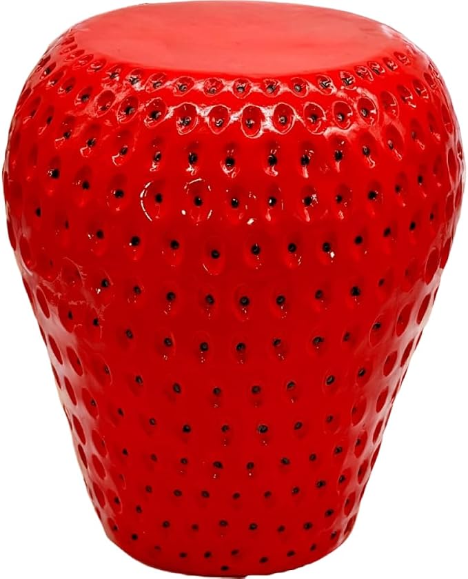 Garden Side Table, Outdoor Plant Stand,Tropical Art Deco Resin Decorative Furniture, 13.4 Inch Multi-Purpose Novelty Ornament for Patio Poolside Indoor Outdoor Home Garden Decor (Strawberry)