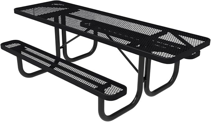 COATEDOUTDOORFURNITURE Heavy-Duty Portable ADA-Compliant Outdoor Picnic Table, Expanded Metal Patio Dining Furniture Made in America (8ft Rectangular, Both-Side Handicap, Black)