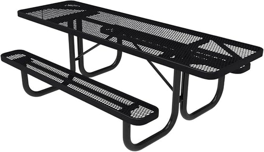 COATEDOUTDOORFURNITURE Heavy-Duty Portable ADA-Compliant Outdoor Picnic Table, Expanded Metal Patio Dining Furniture Made in America (8ft Rectangular, Both-Side Handicap, Black)